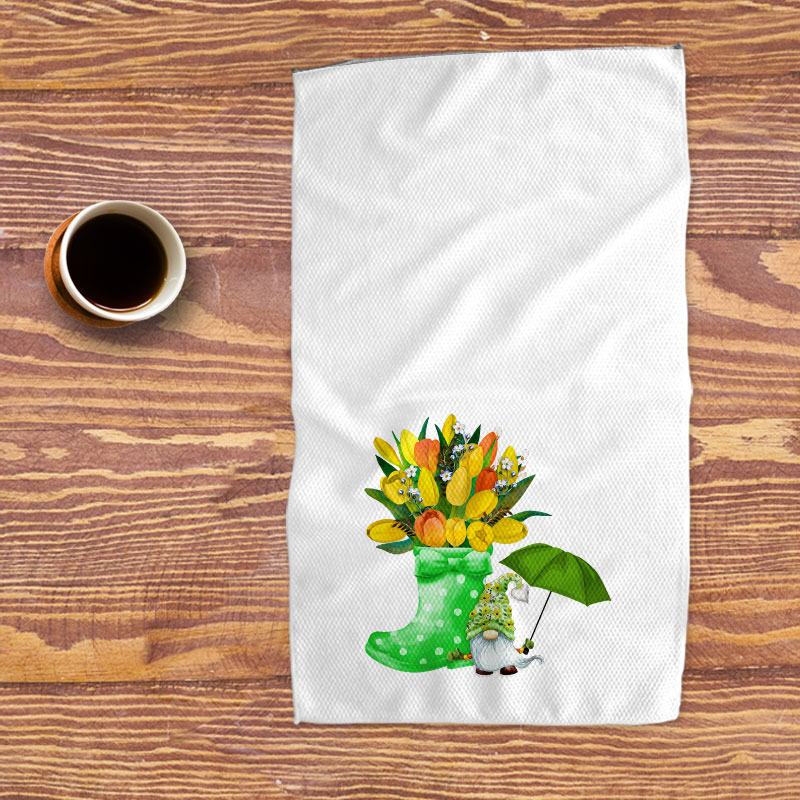 Bee Happy Spring Gnome Tea Towel 16x24, Kitchen Towel, Dish