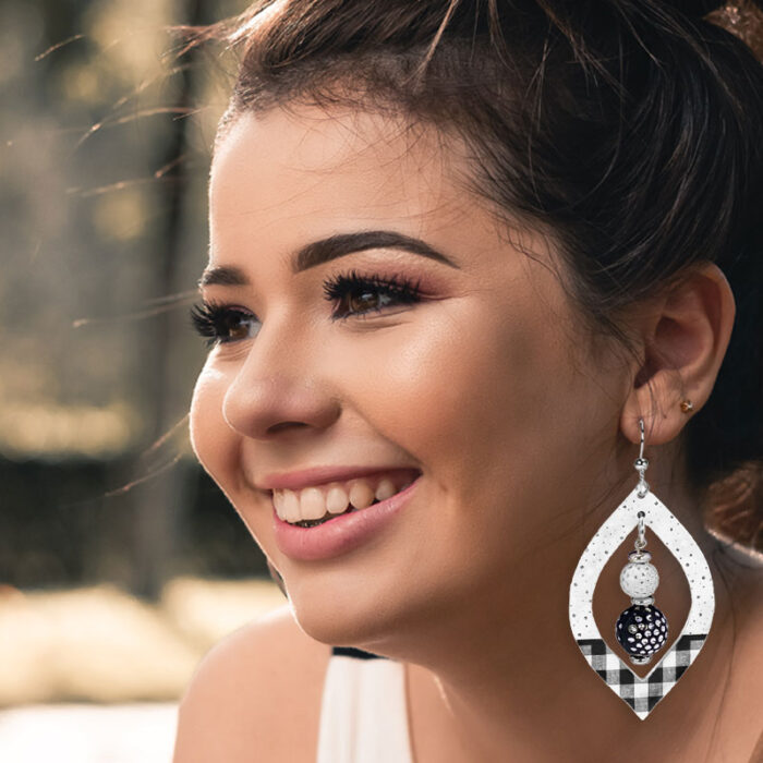 Black and white checked Dangle earrings-Model