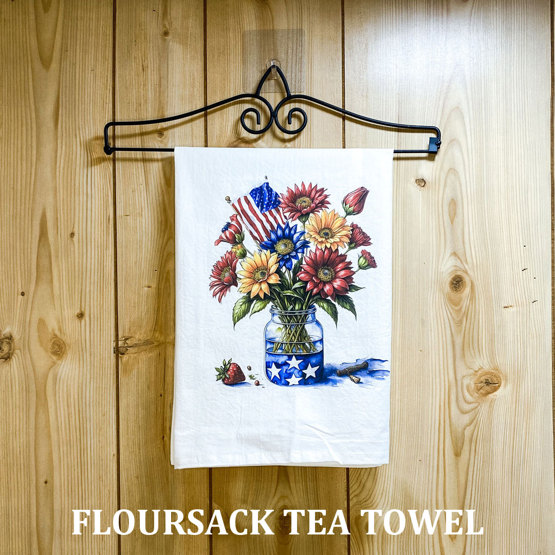 Embroidered Cross Stitch Flowers Flour Sack Dish Towel