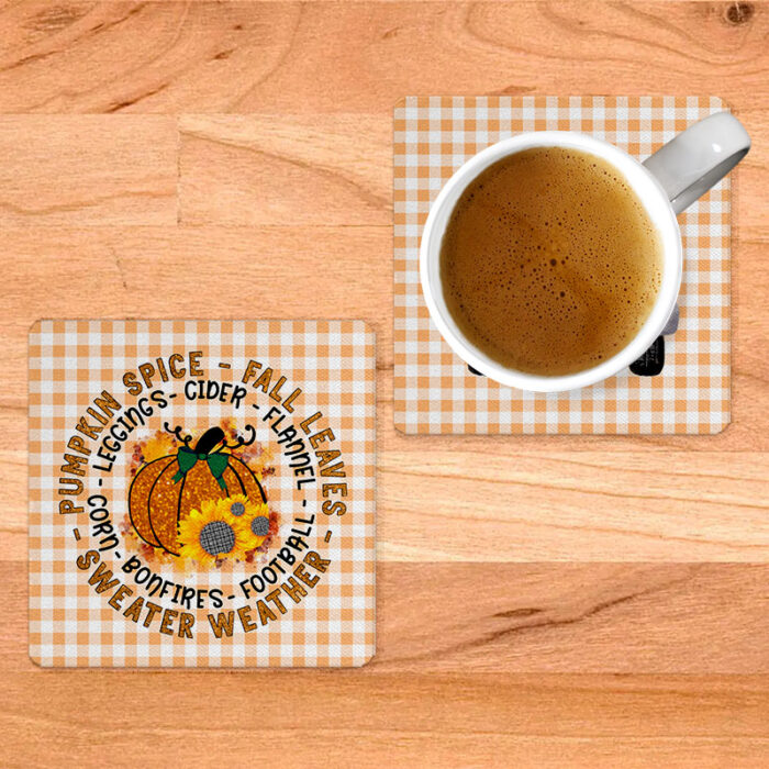 Pumpkin-Glitter-w-saying-2-Coasters-with-coffee-mug